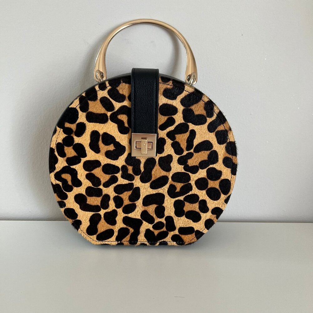 NWOT Dune London Round Calf Hair Animal Print Purse W/Black